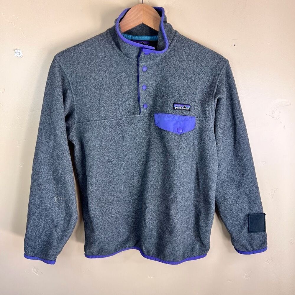 Patagonia Womens Synchilla 1/4 Button Up Gray‎ Purple Size XS Outdoor Active